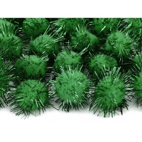 Pompony brokatowe PartyDeco 2cm Zielone, 20szt